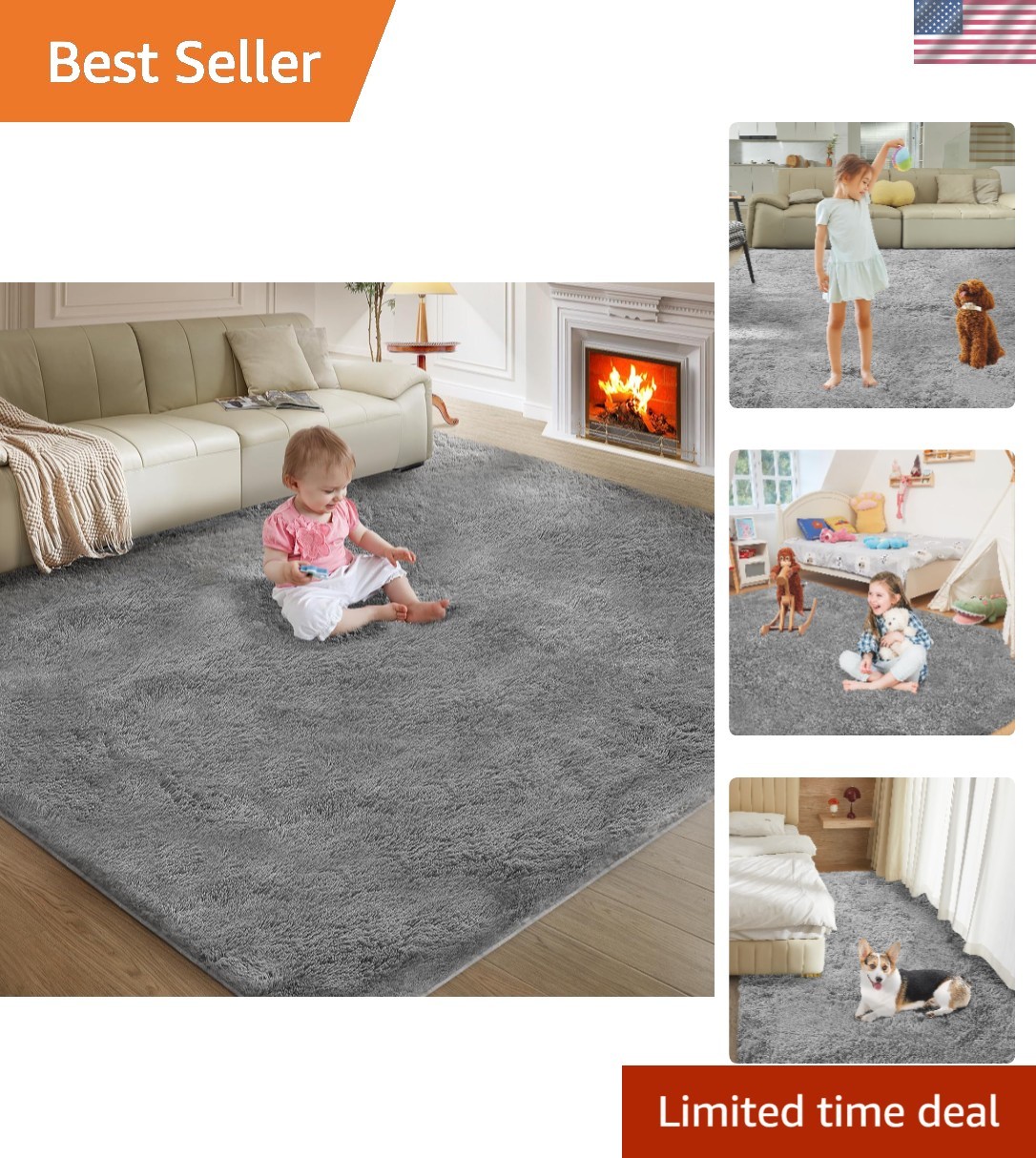 Ultra Soft 5′ X 8′ Shag Area Rug for Living Room & Bedroom – Anti-Skid Design