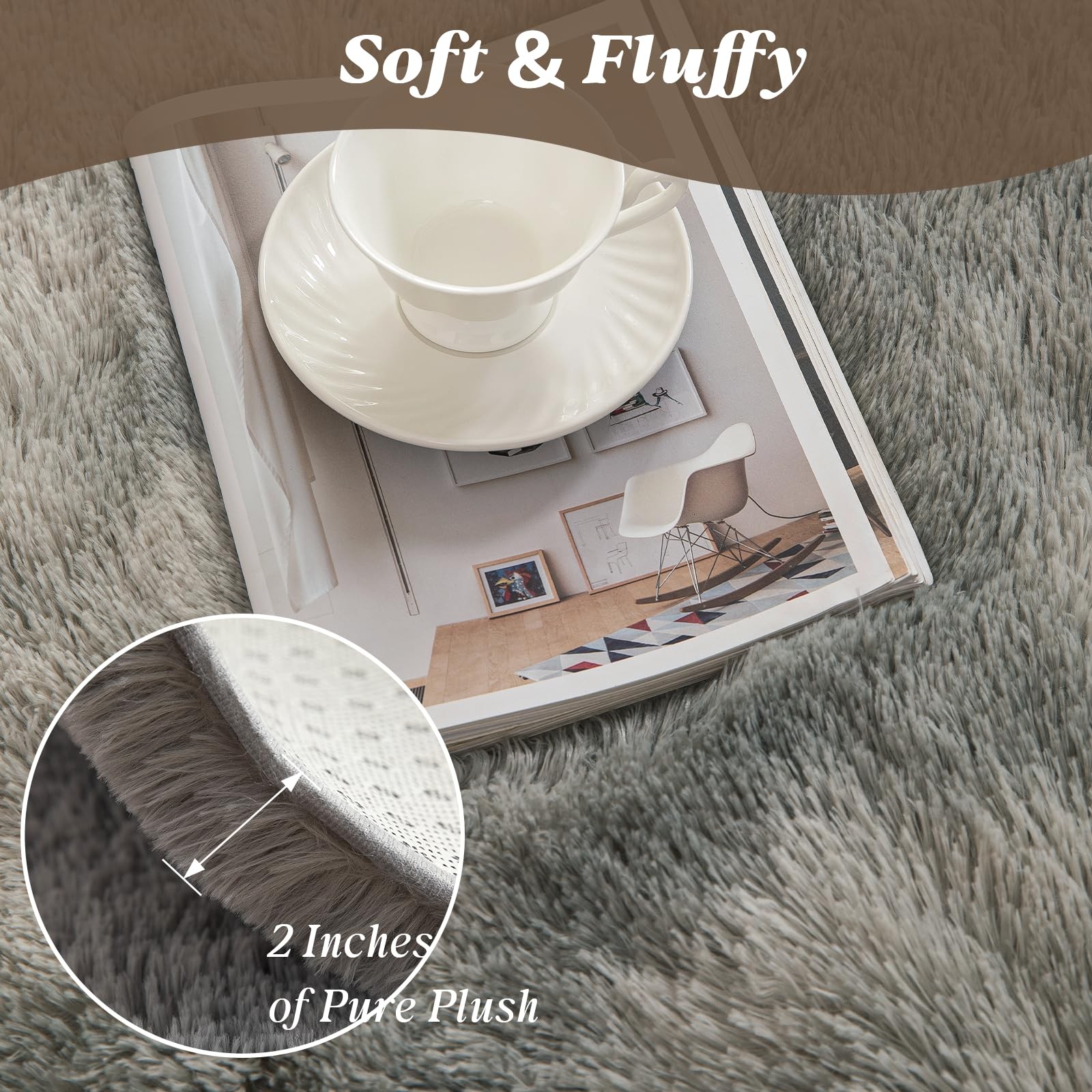 Premium Shag Area Rug 4’x6′, Tie-Dye Grey Ultra Plush Rugs for Living Room, N…