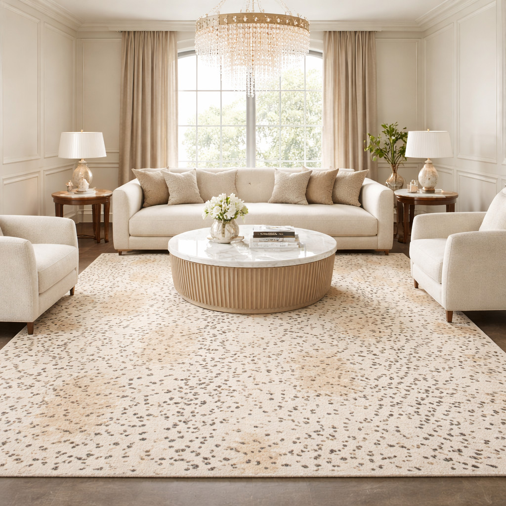 Hand Knotted Wool Rug – Abstract Leopard Print Modern Organic Cream Beige Area