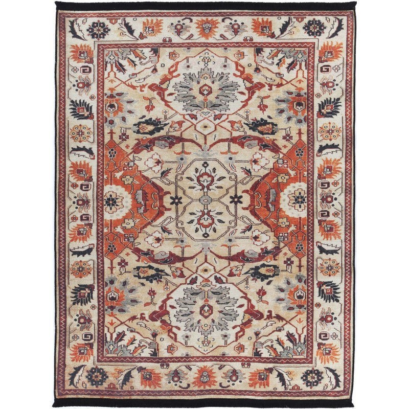 Traditional Beige Red Orange Black Floral Rectangle Area Rug 200×290 cm