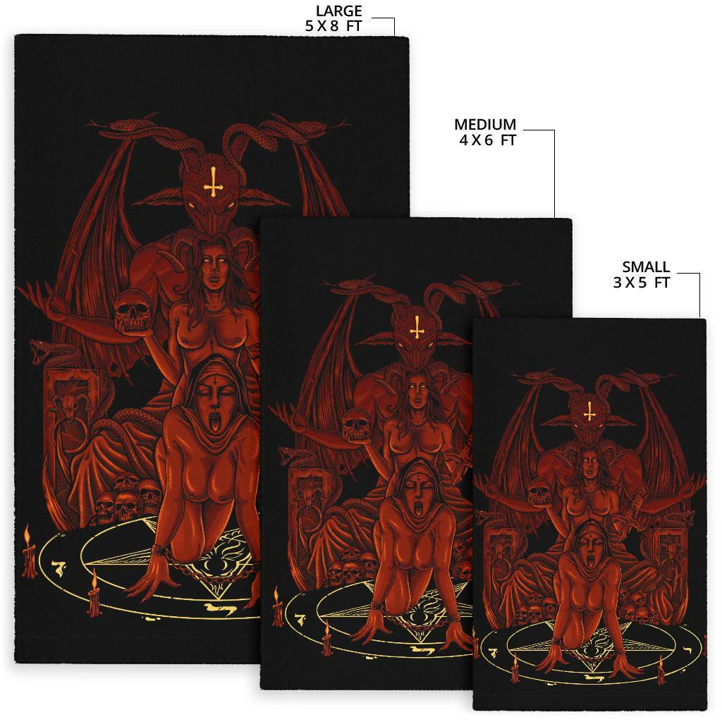 Skull Baphomet Serpent Satanic Pentagram Demon Inception Throne Area Rug Red