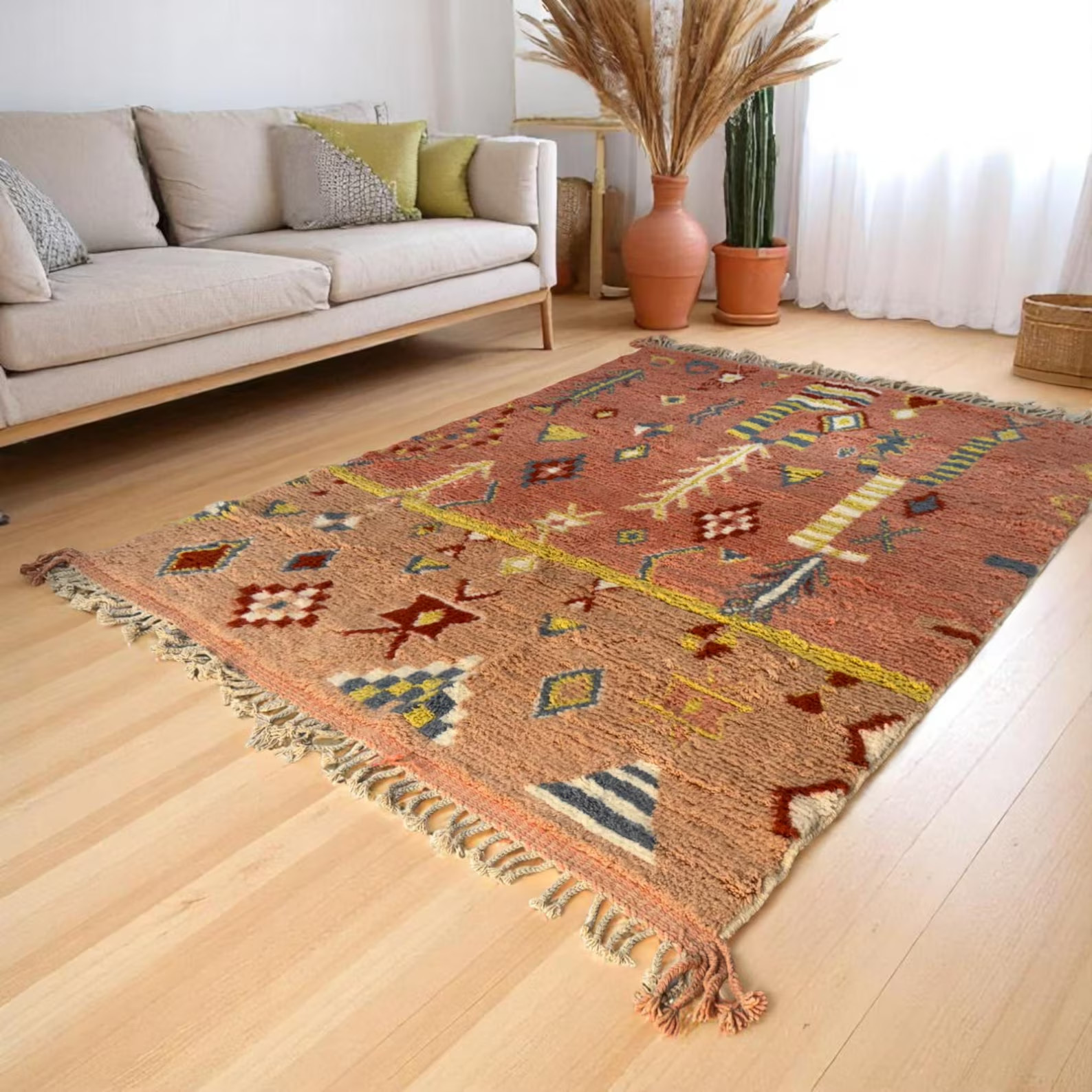 Boho Moroccan Rug – Terracotta Tribal Area Carpet – Handwoven Berber Rug
