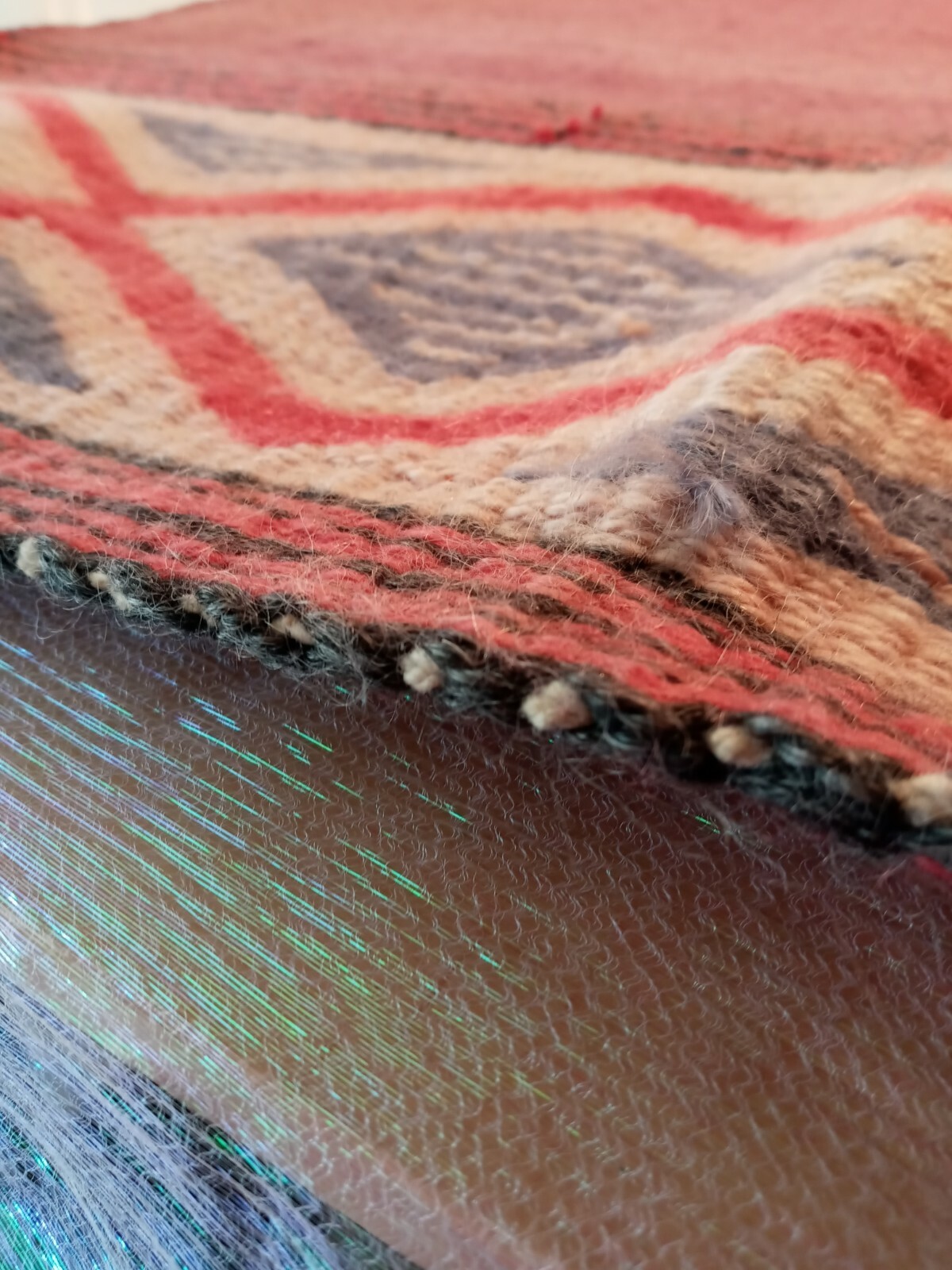 Vintage Hand Woven Peruvian RUG / BLANKET 34″x 34″ LATE-CENTURY in Burgandy