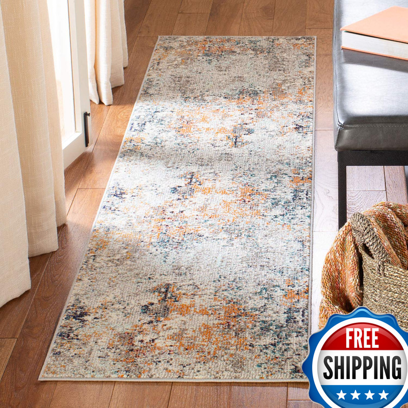 Safavieh Madison Collection Runner Rug – 22 X 18 Grey Beige Modern Abstract