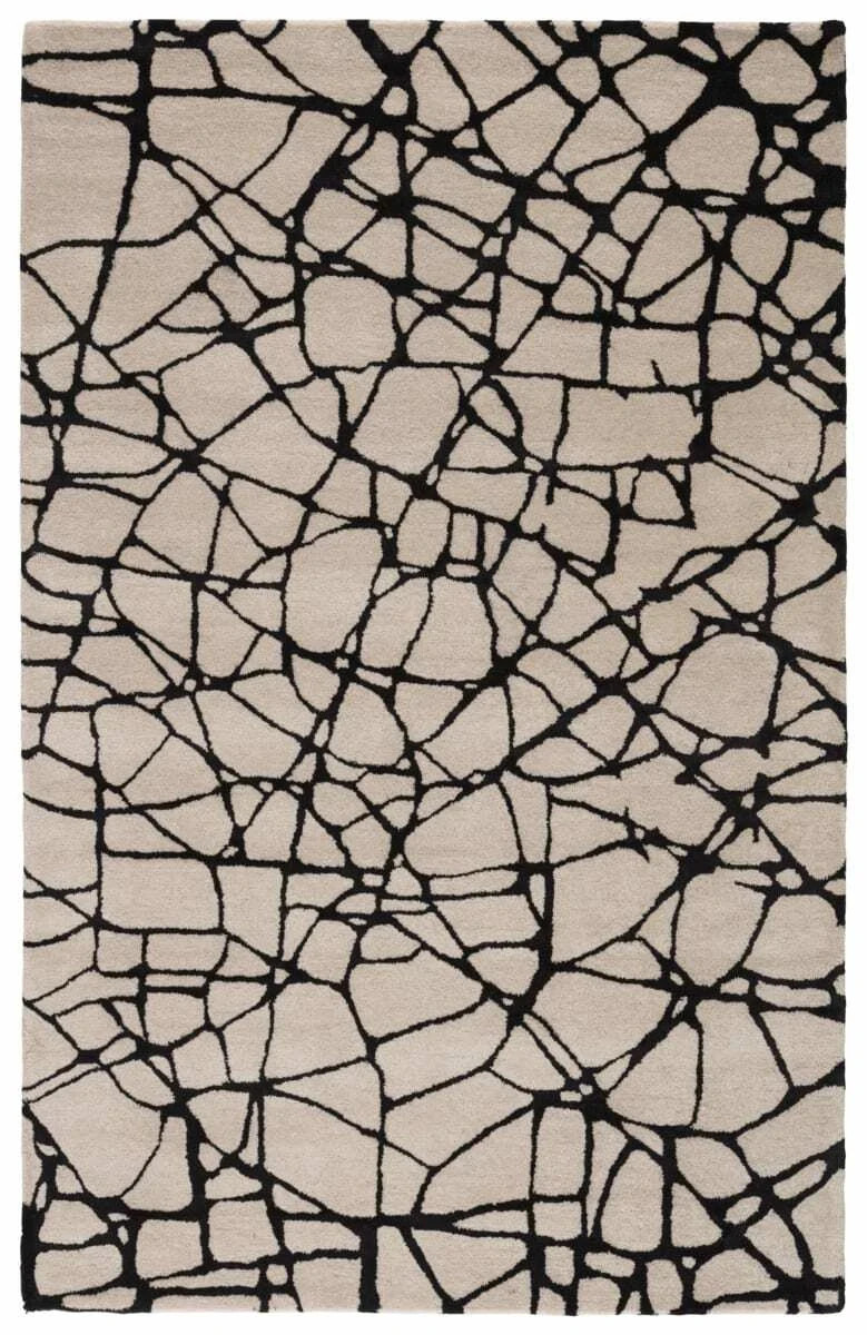 Modern Etho Beige & Black Hand-Tufted 100% Wool Soft Area Rug Carpet.