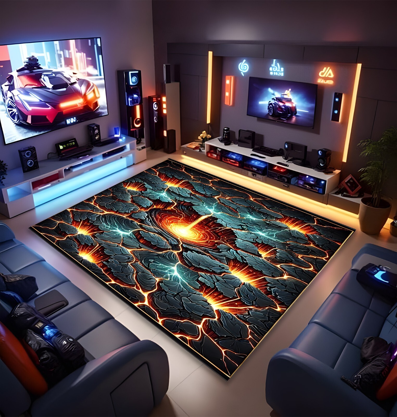 3D Illusion Lava Rug, Volcanic Optical Illusion Area Rug, Unique Geometric Rug