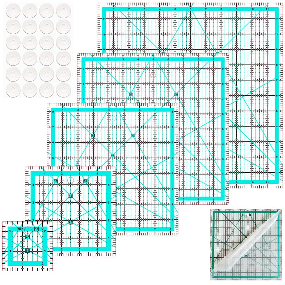 Quilting Rulers(2.5″X2.5″, 5″X5″, 8.5″X8.5″, 10″X10″,12″X12″),5 Square Ruler Qui
