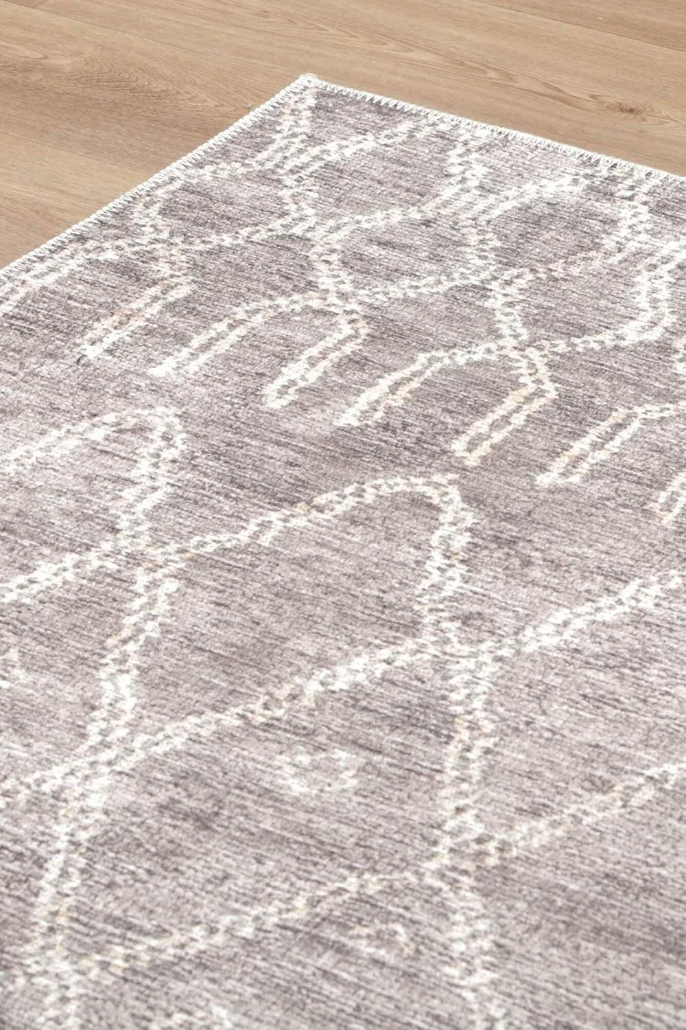 Nordic Nahla Beige Rug Wipe Clean Machine Washable Pet Friendly Rug Bedroom Rug,