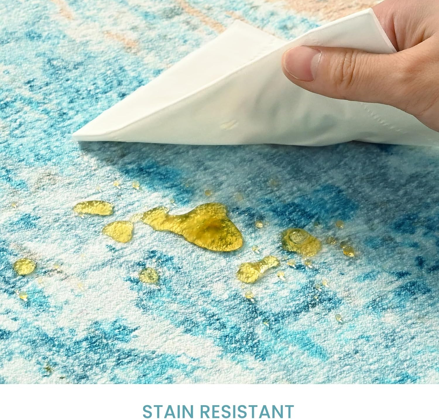 Teal Blue 8×10 Area Rug – Machine Washable Abstract Boho Non-Slip Carpet