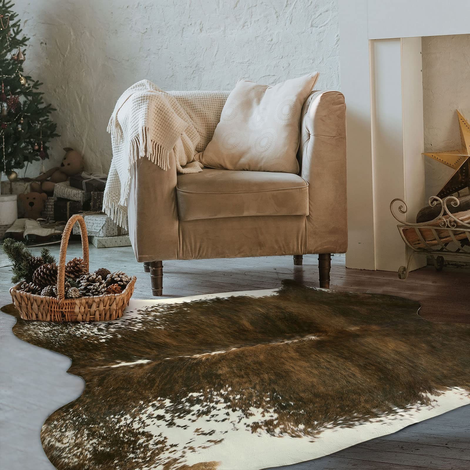BENRON Faux Cowhide Rug Western Decor, Crystal Velvet, Non-Slip, Easy Clean