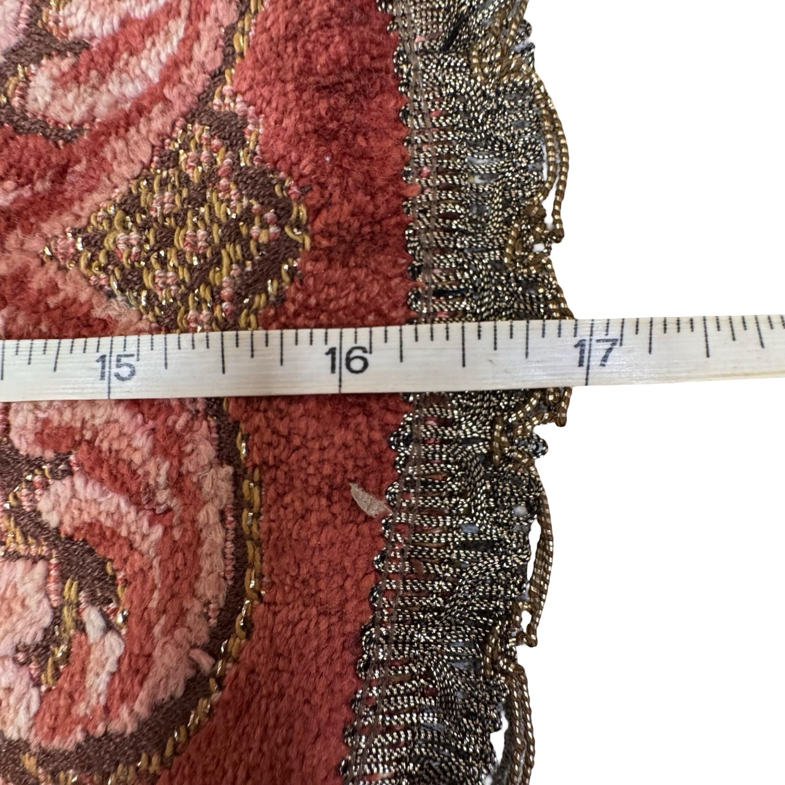 Vintage Oval Floral Rug With Metallic Gold Trim 17″x13″ Red Pink Brown Accent Ma