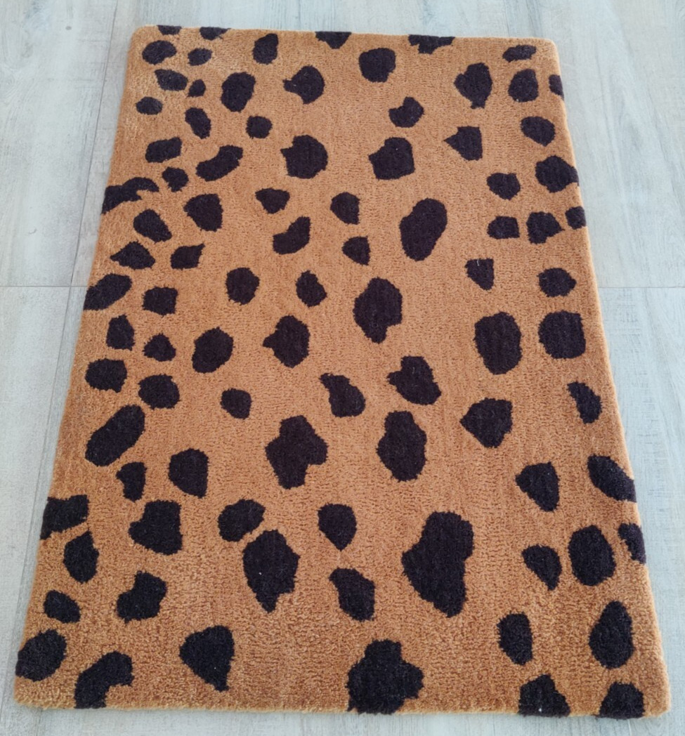 Handmade Tufted Wool Rug for Kids Teens Orange Cheetah Spotted Rug 2 x 3 ft
