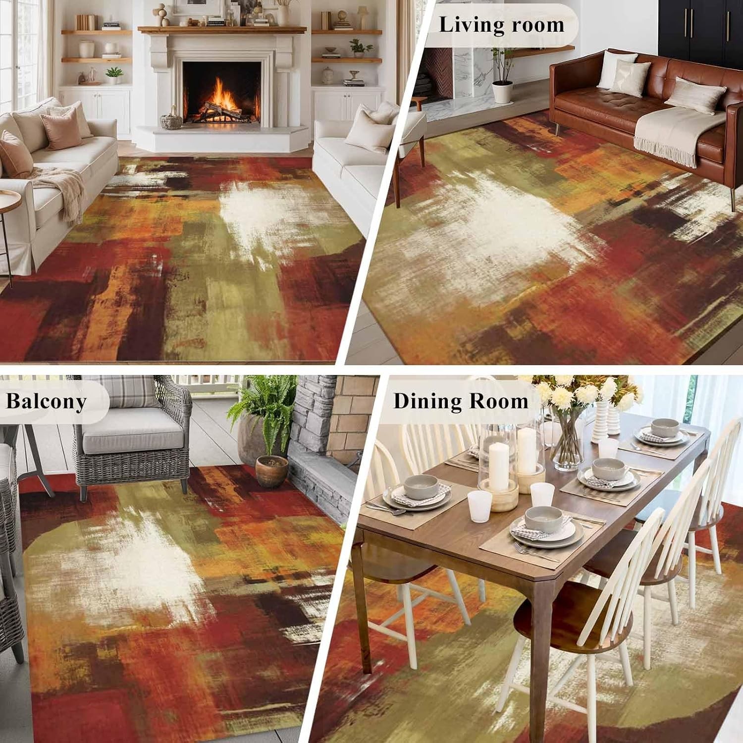 Burnt Orange Area Rugs 5×7 for Living Room, Fall Modern Oil Painting Abstract
