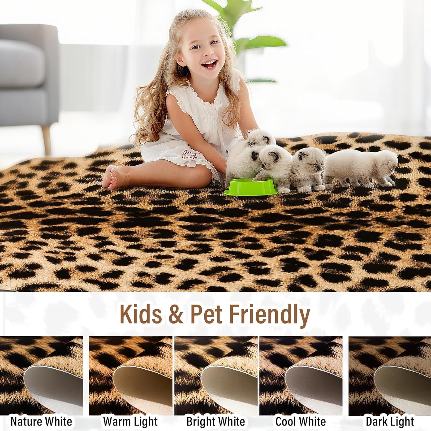 Leopard Print Rug Faux Fur 4.6×5.2 Feet Non-Slip Animal Pattern Home Decor