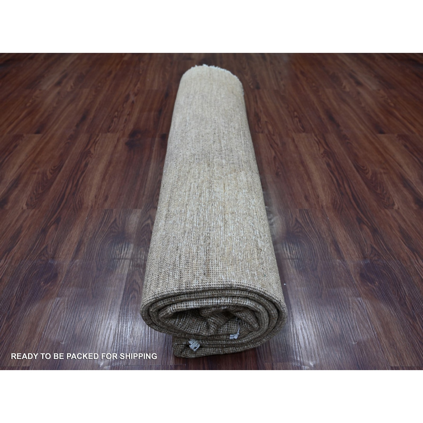 7’9″x7’9″ Brown Plain Solid Pattern Hand Knotted Ghazni Wool Round Rug 22096