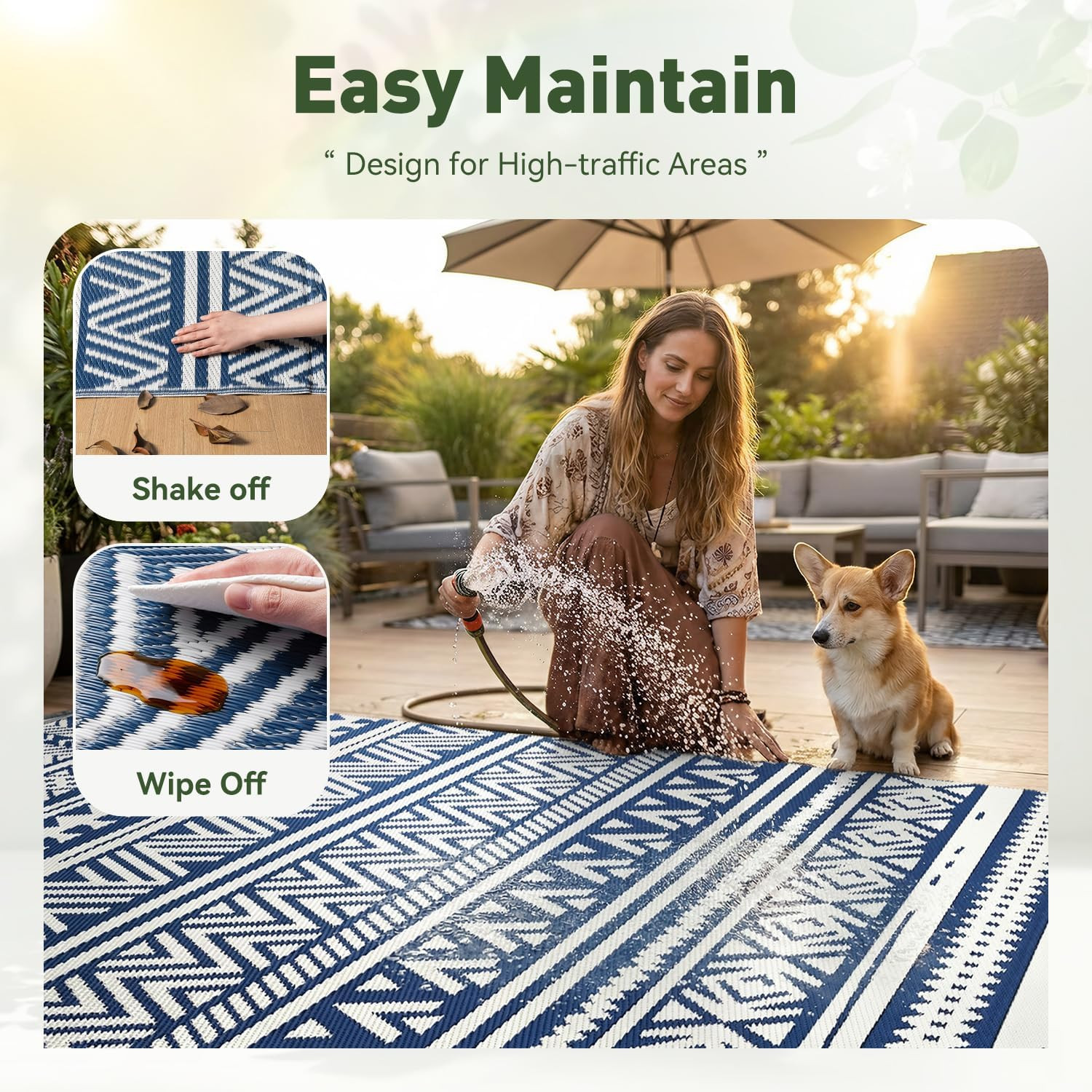 MontVoo-Outdoor Rug Carpet Waterproof 5×8 ft Reversible Patio Rug RV Camping Rug