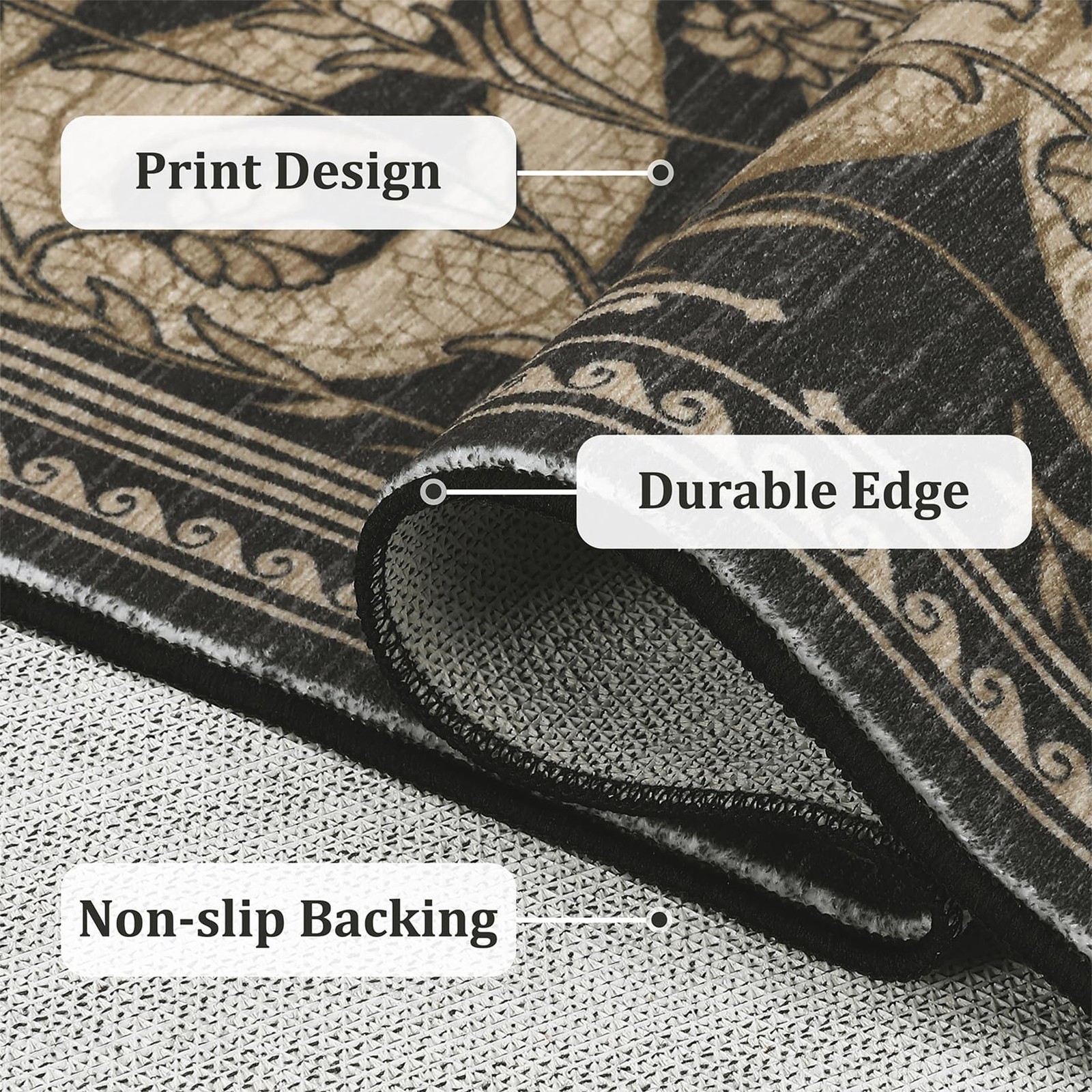 Royhome Snake Gothic 4Ft Round Rug Washable Non-Slip Dark Gray Whimsical Witchy