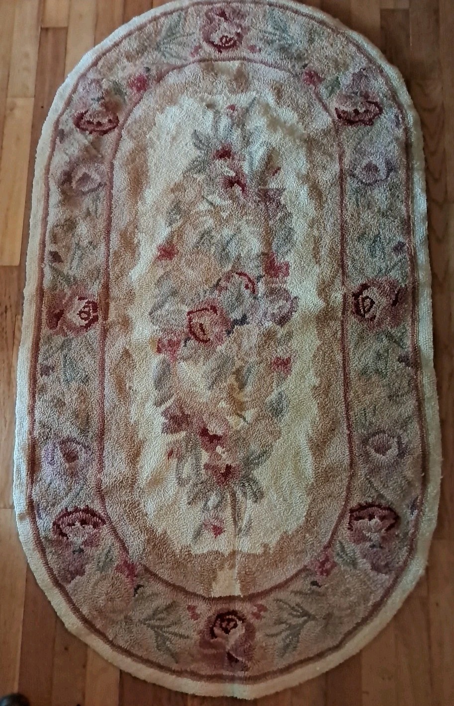 Vintage Hooked Rug 52×29 Oval Floral Farmhouse Cottage AccentRug See Description