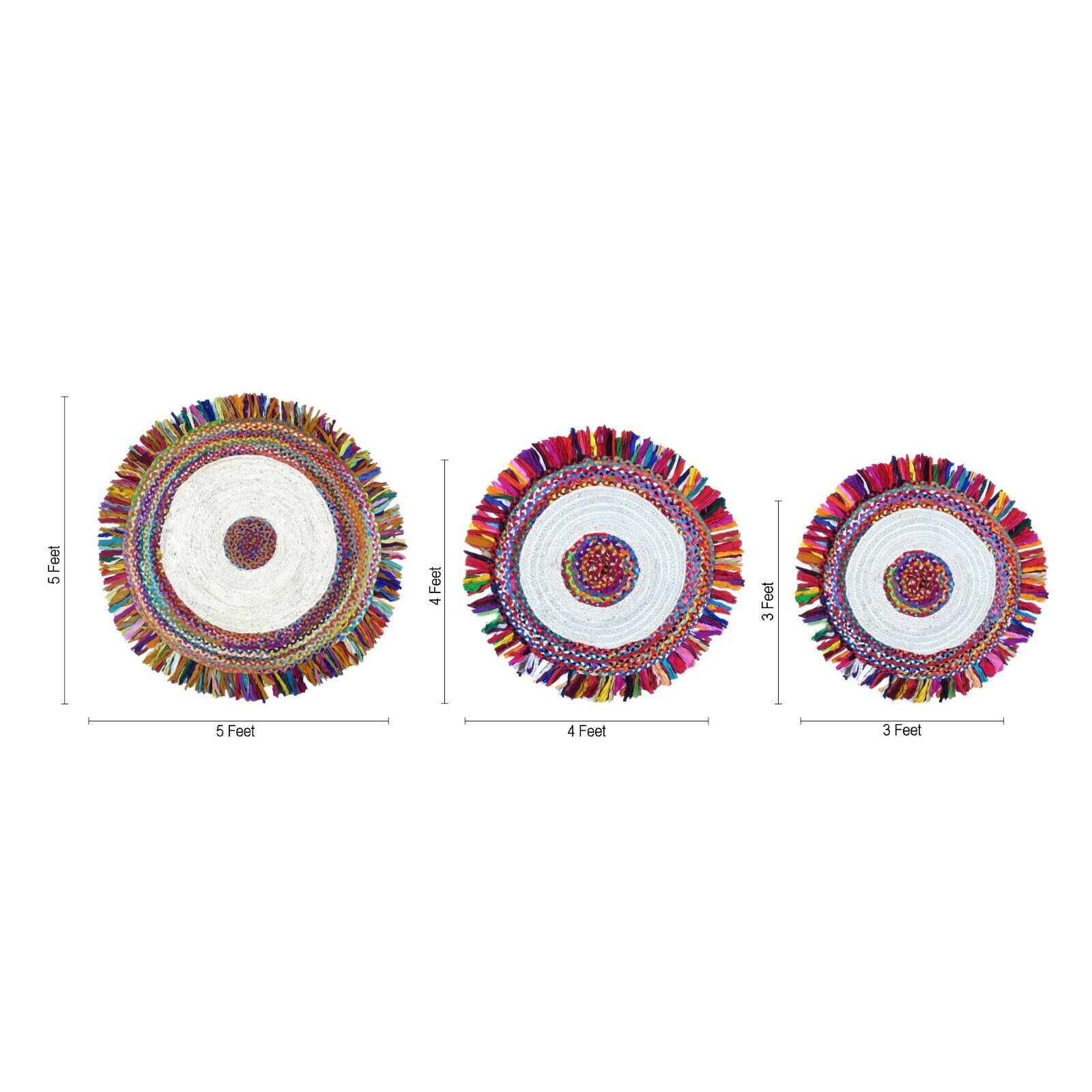 24″ Round Chindi Rug Dhurrie Jute Kitchen Floor Mat Door Table Multi Color 2ft