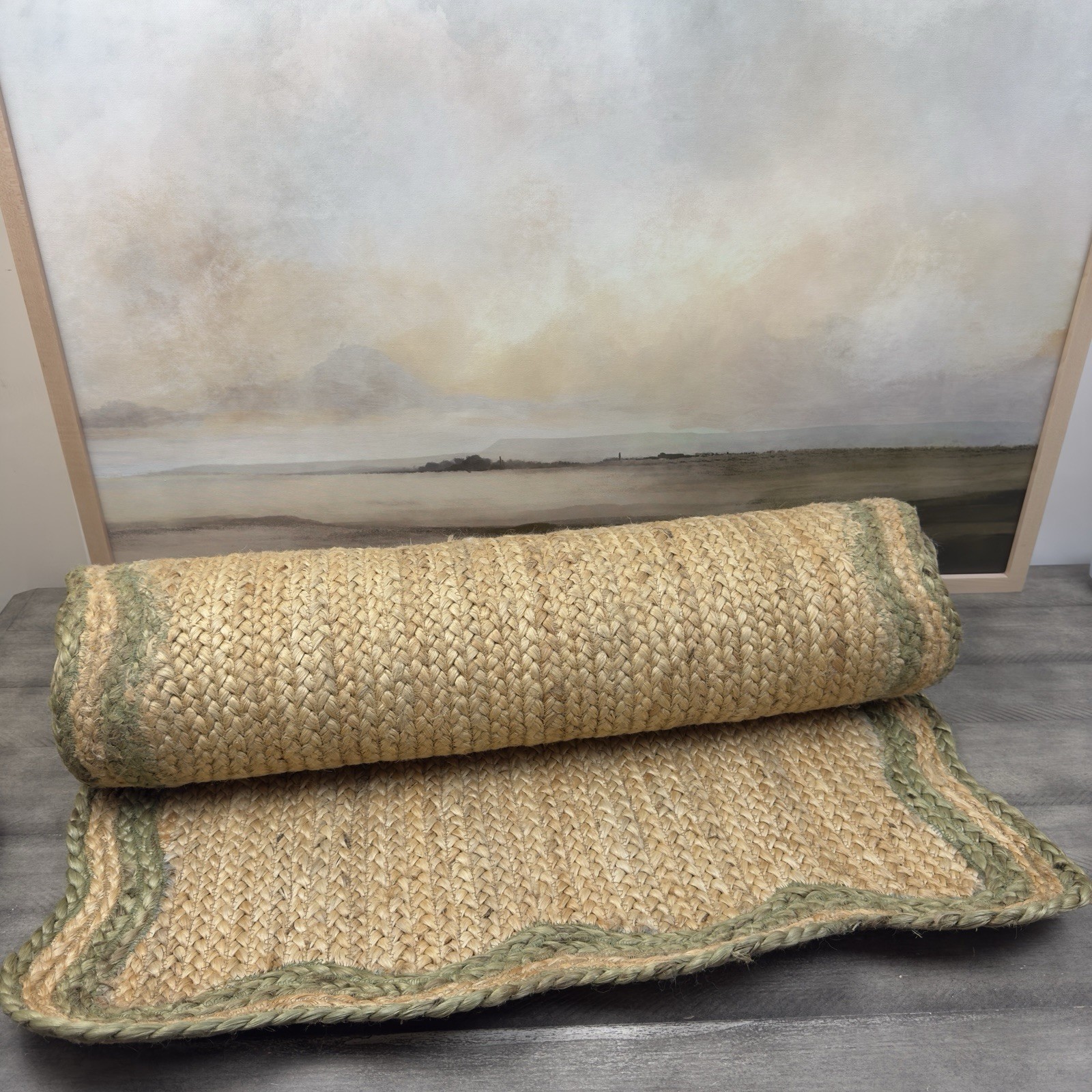 Pottery Barn Olivya Jute Scallop Rug Runner 2.6” – 7.9” Natural Sage Green Read