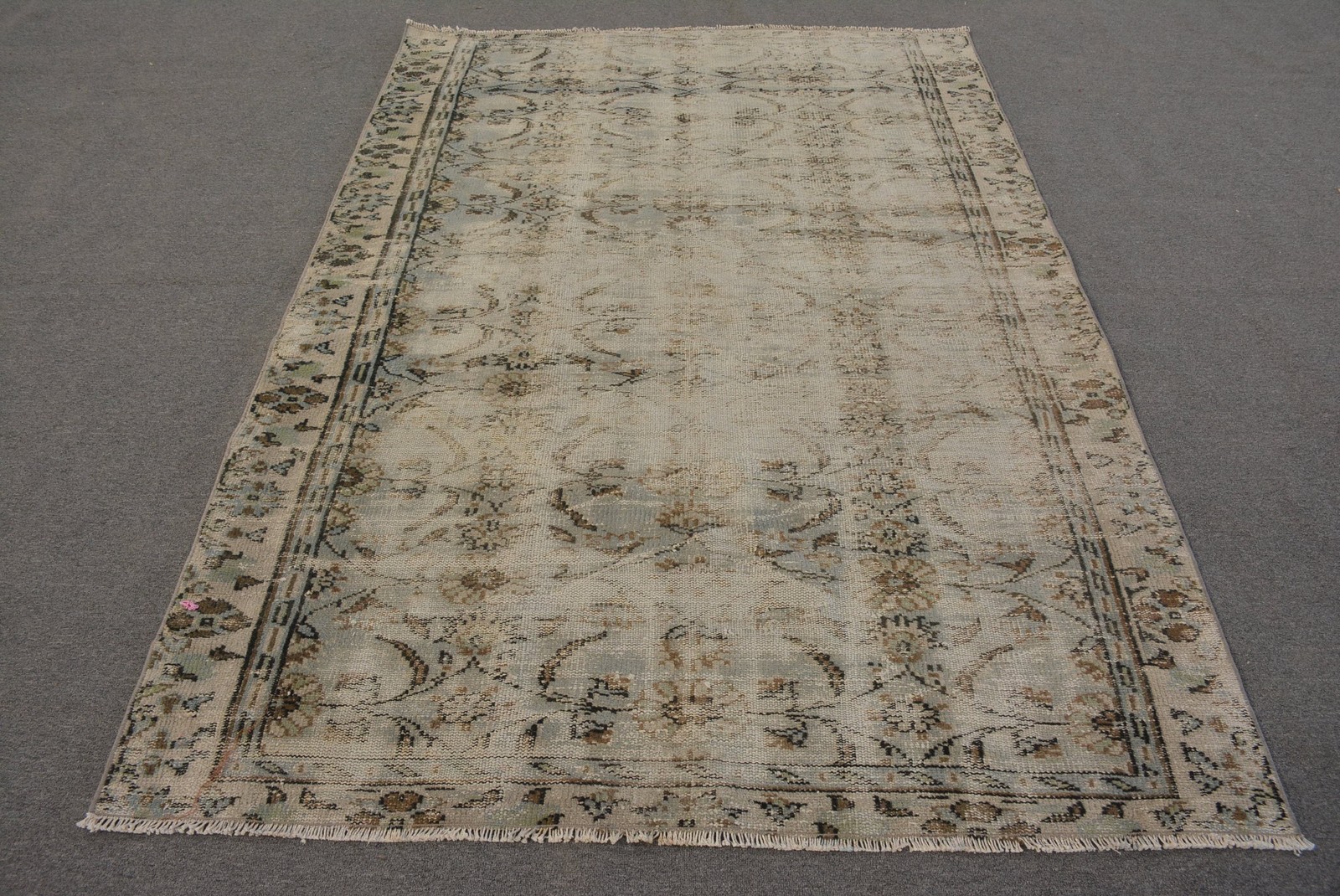5,2×7,6 ft Area Vintage Rug, Turkish Rug, Gray Brown Plants & trees Wool Rug