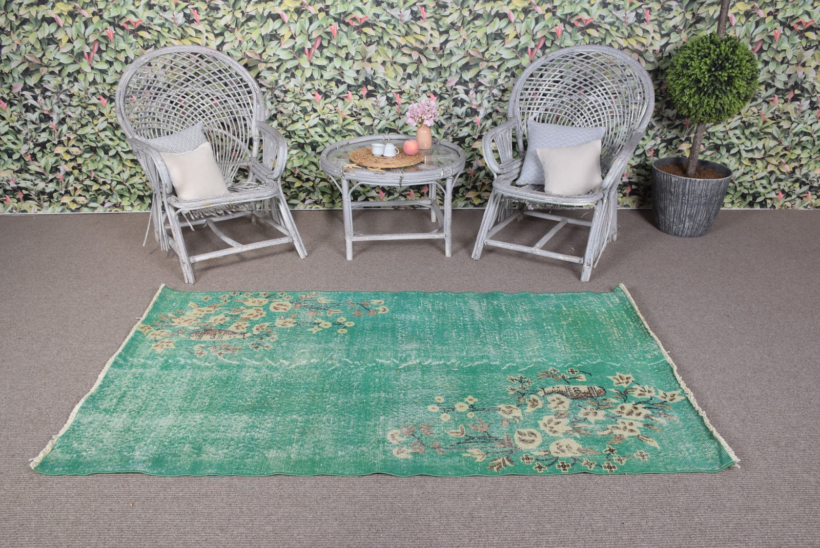 3,7×6,6 ft Rug, Vintage Turkish Rug, Rug Green Patchwork Rug