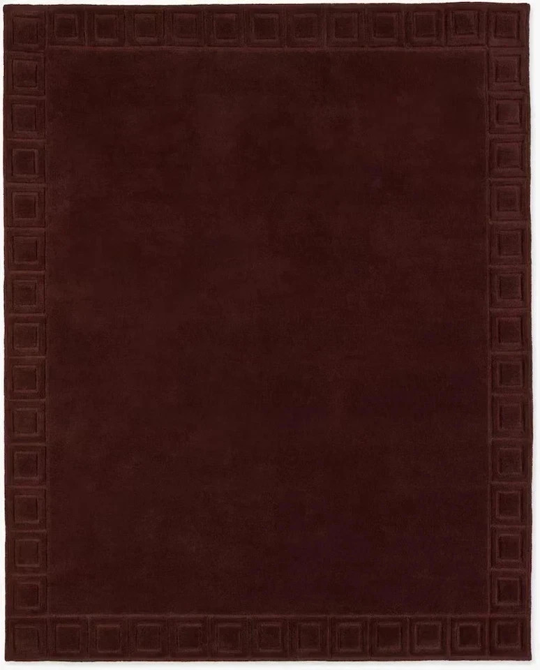 Hand Tufted Brown Wool Area Rug Solid Modern Geometric Border Carpet Living Room