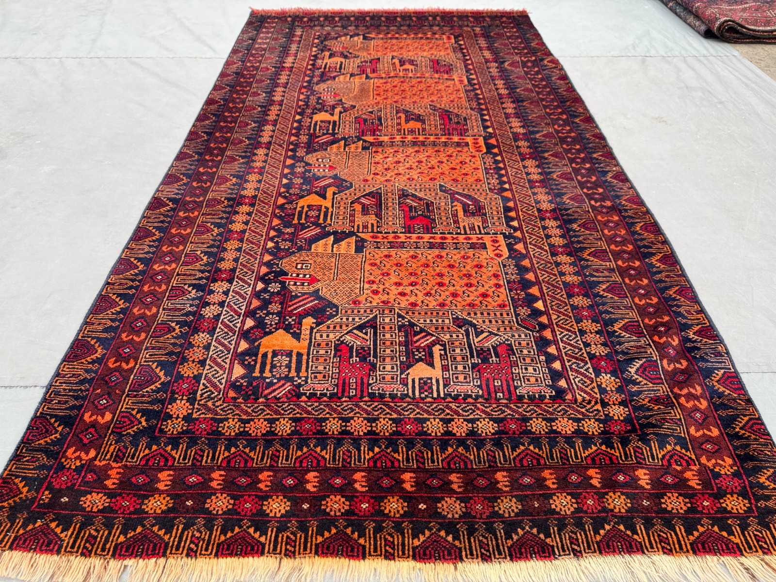3×7 Handmade Afghan Pictorial Rug Tribal Village Wool Carpet Vintage Folk Art