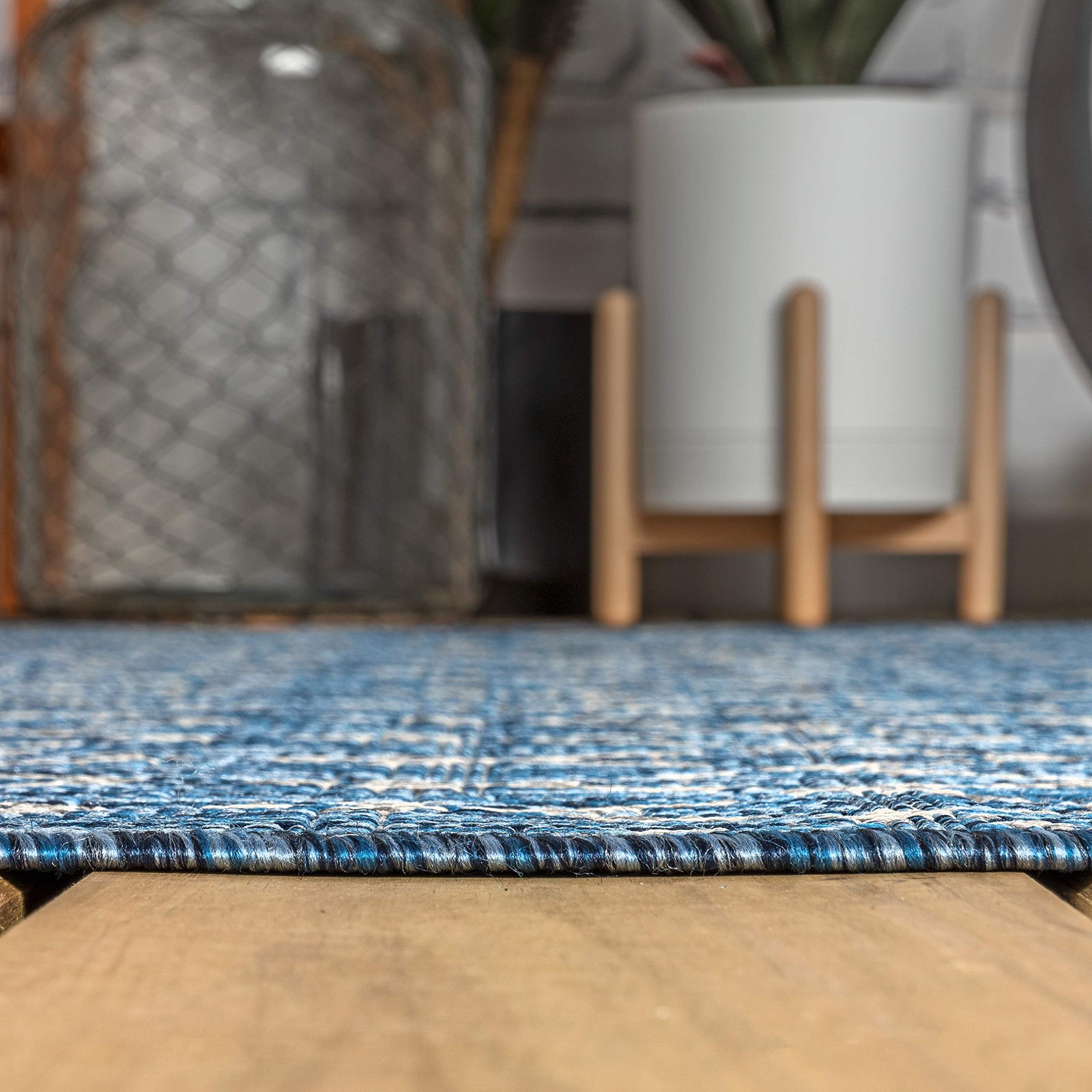 Navy Light Gray Indoor Outdoor Square Rug 79 X 79 Pet Friendly Durable Design