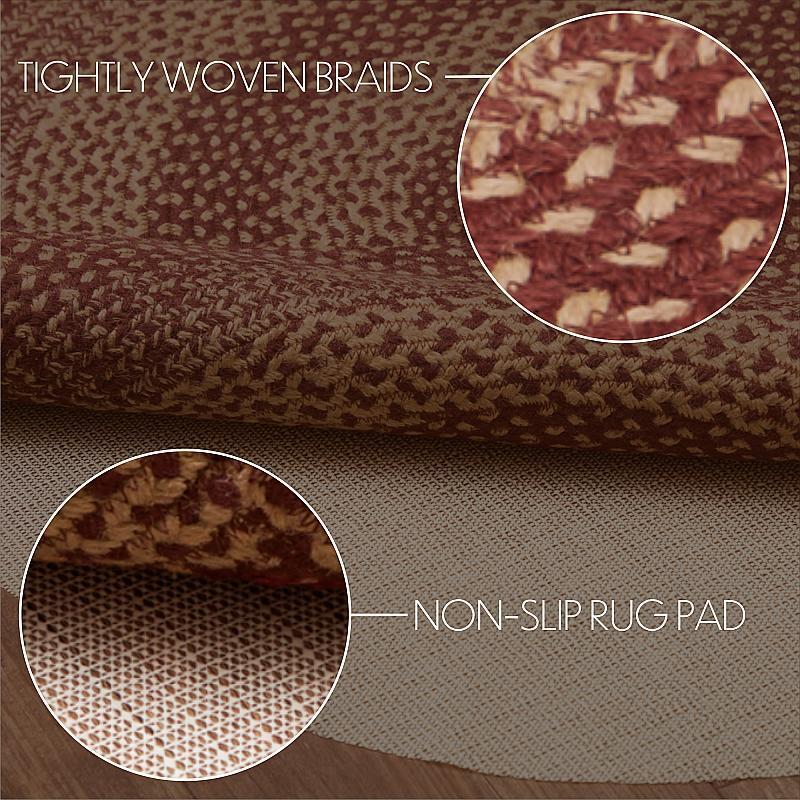 Burgundy & Tan Area Rug Oval 24″ x 36″. INCLUDES Rug Pad. Burgundy. VHC Brands