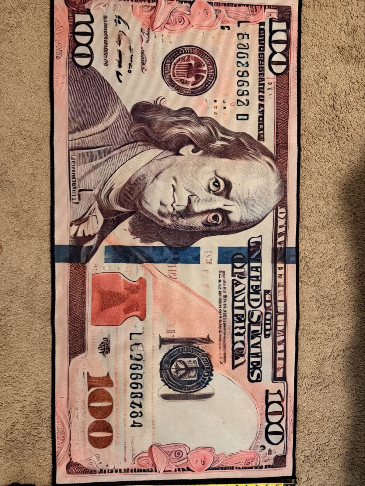 Hundred Dollar Bill Rug Pink Brand New USA Currency Money Rug 47 X 24”