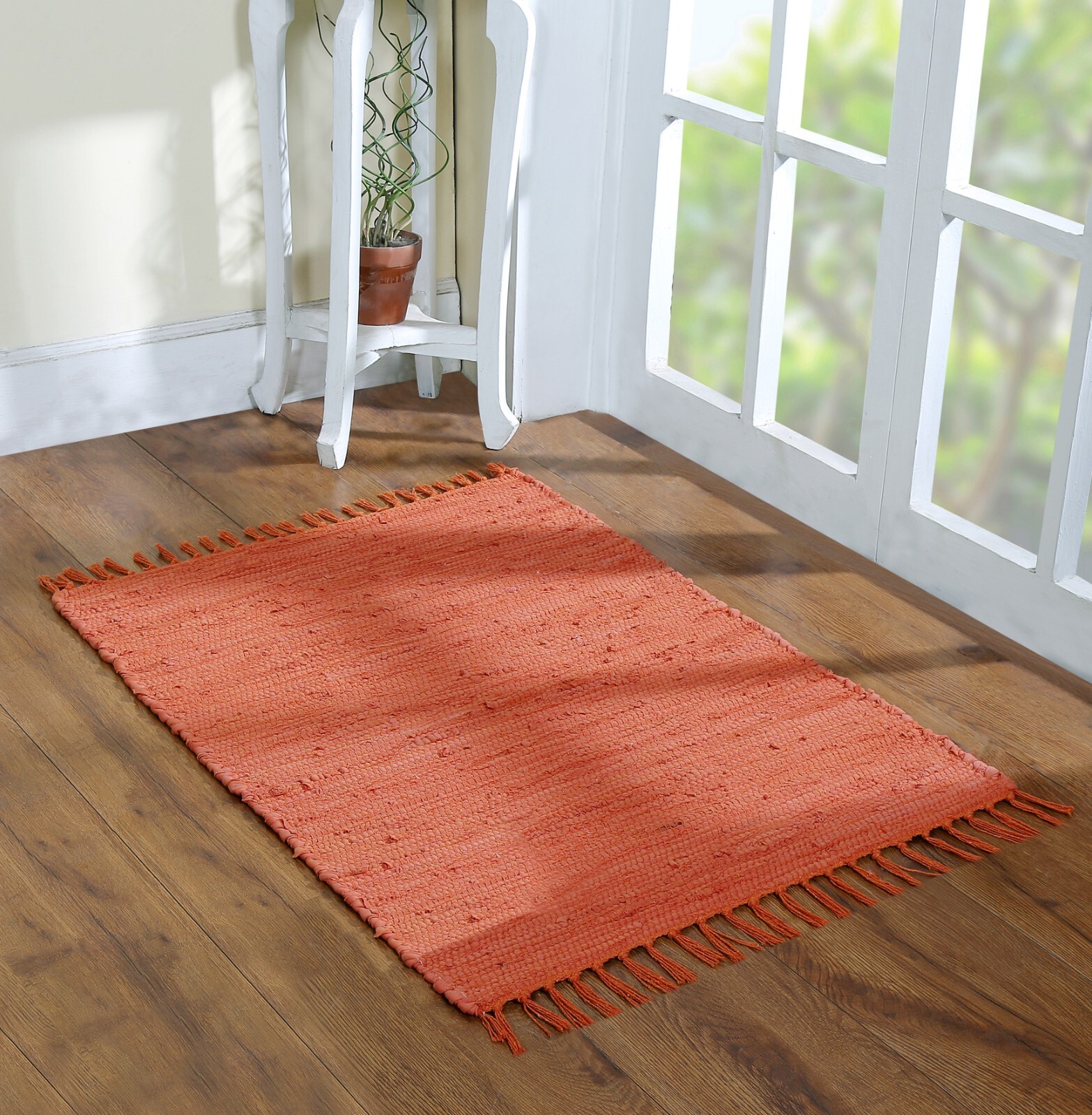 Handcrafted Vibrant Cotton Rug 24X36″ – Washable, Reversible, With Tassels 2’x3′