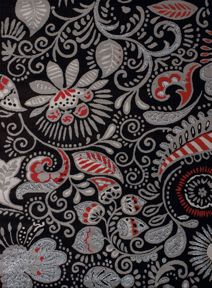 Black Swirls Vines Leaves Floral Area Rug 851-11070 – Aprx 7′ 10″ x 10′ 6″