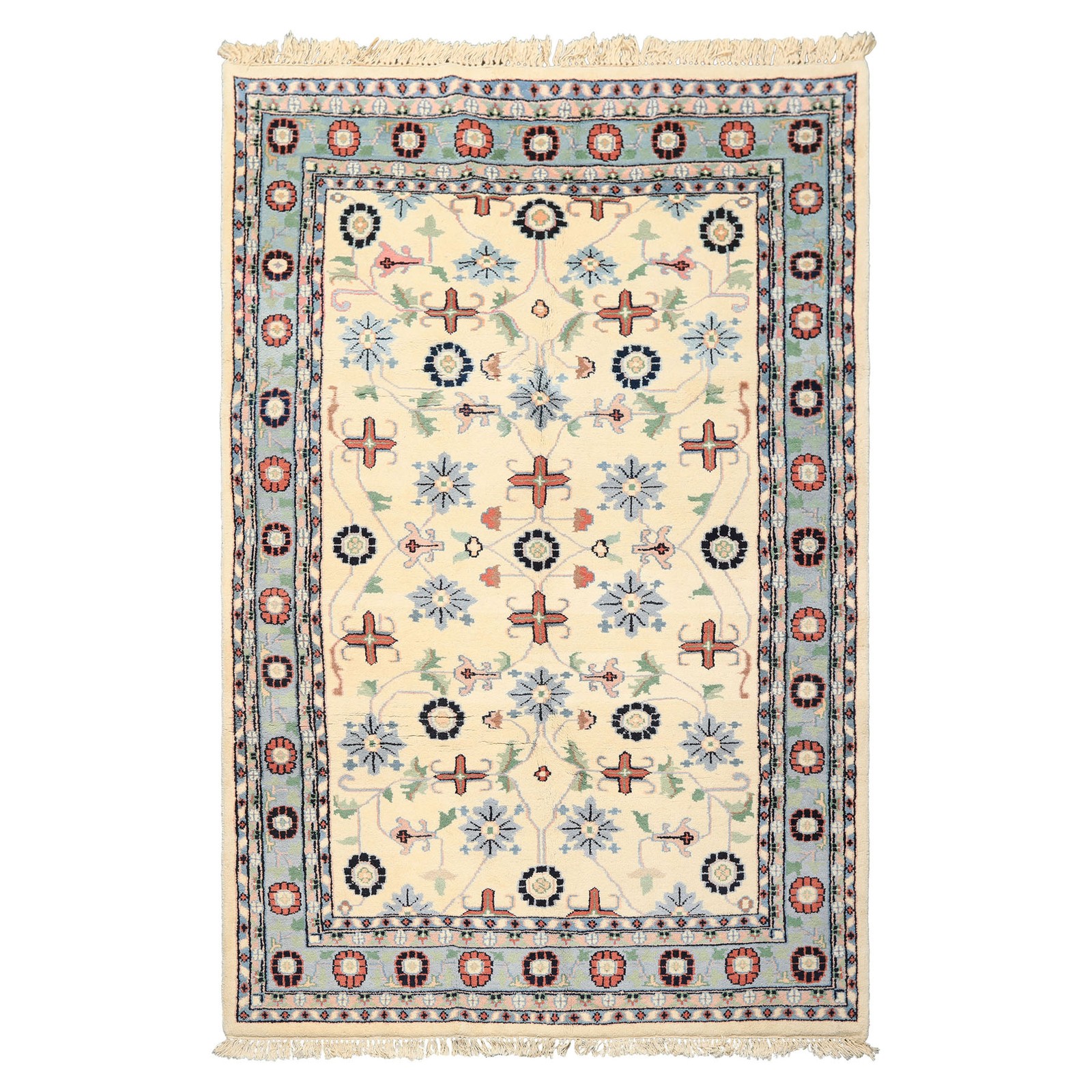 5’5”x8’6” Hand Knotted Wool Ivory Indo Kashaan Plush Pile Velvety Soft Rug