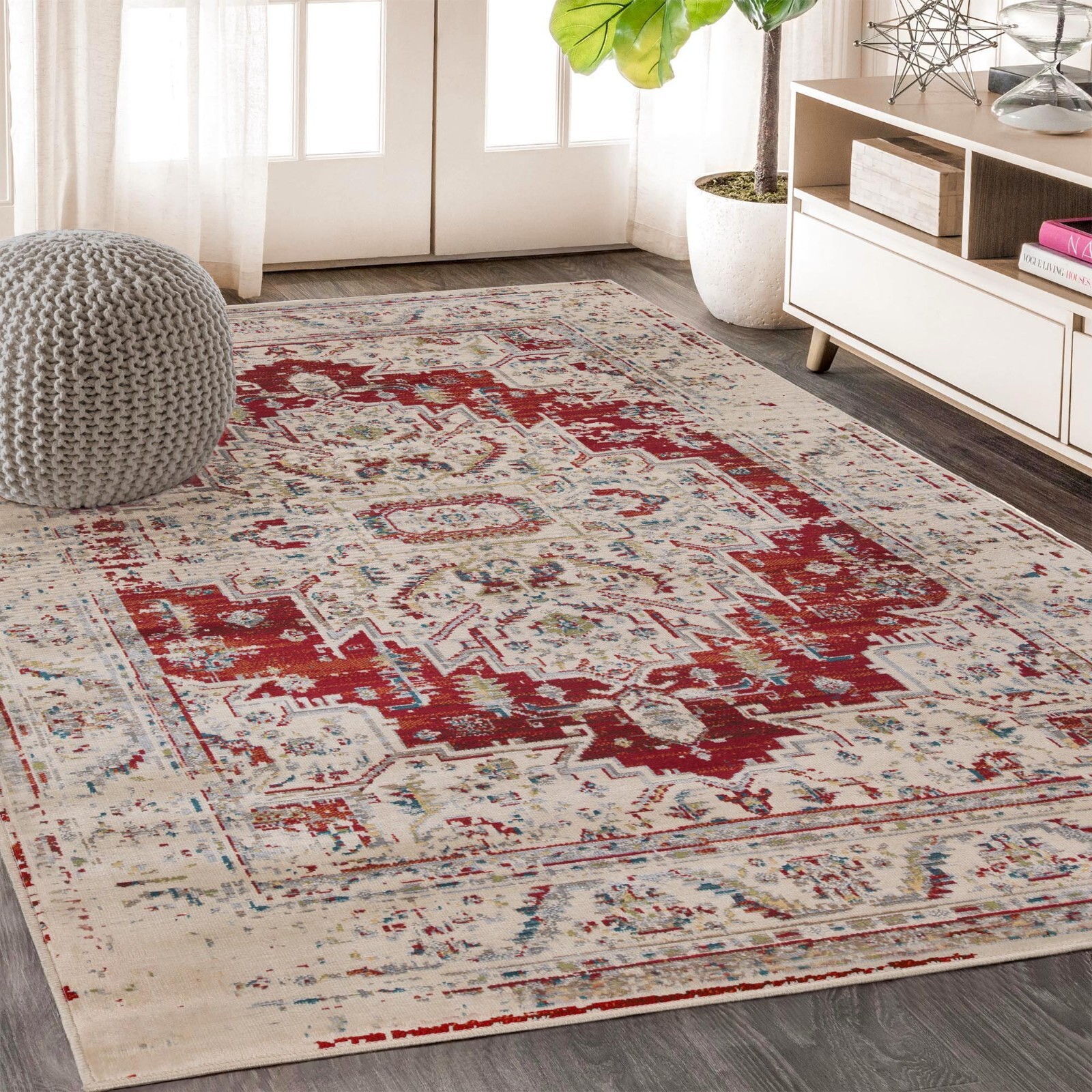 Marquis Modern Farmhouse Medallion Rugs Anti-Static Hydrophobic Indoor Area Rug
