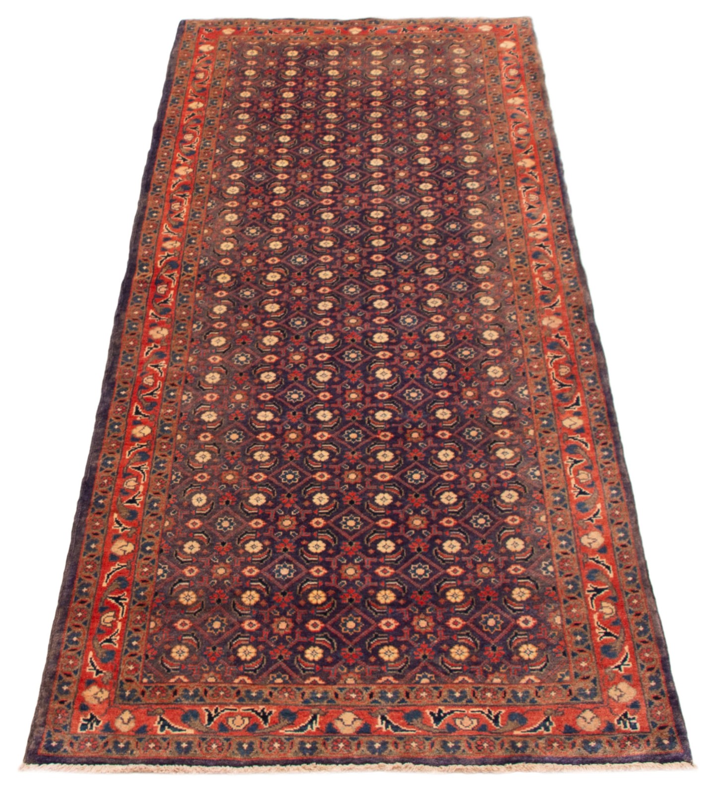 Vintage Hand-knotted Runner Rug 3’7″ x 10’0″ Traditional Oriental Wool Carpet