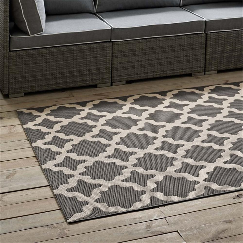 Modway Cerelia 108×143.5″ Moroccan Trellis Fabric Area Rug in Gray and Beige