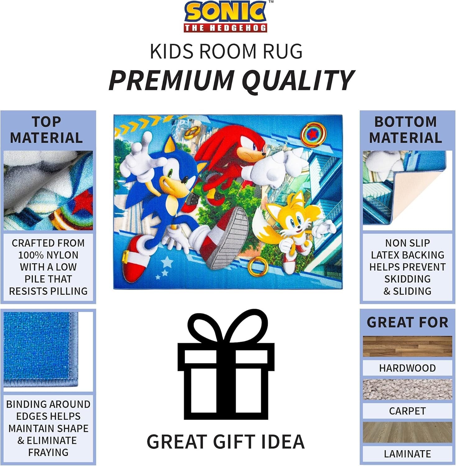 Non-Slip Sonic The Hedgehog Area Rug, 69x52in – Perfect for Bedrooms & Nurseries