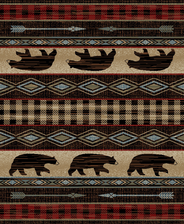 Bear Down Area Rug Runner Lodge Cabin Rustic Bear Red Black Beige Matching Set