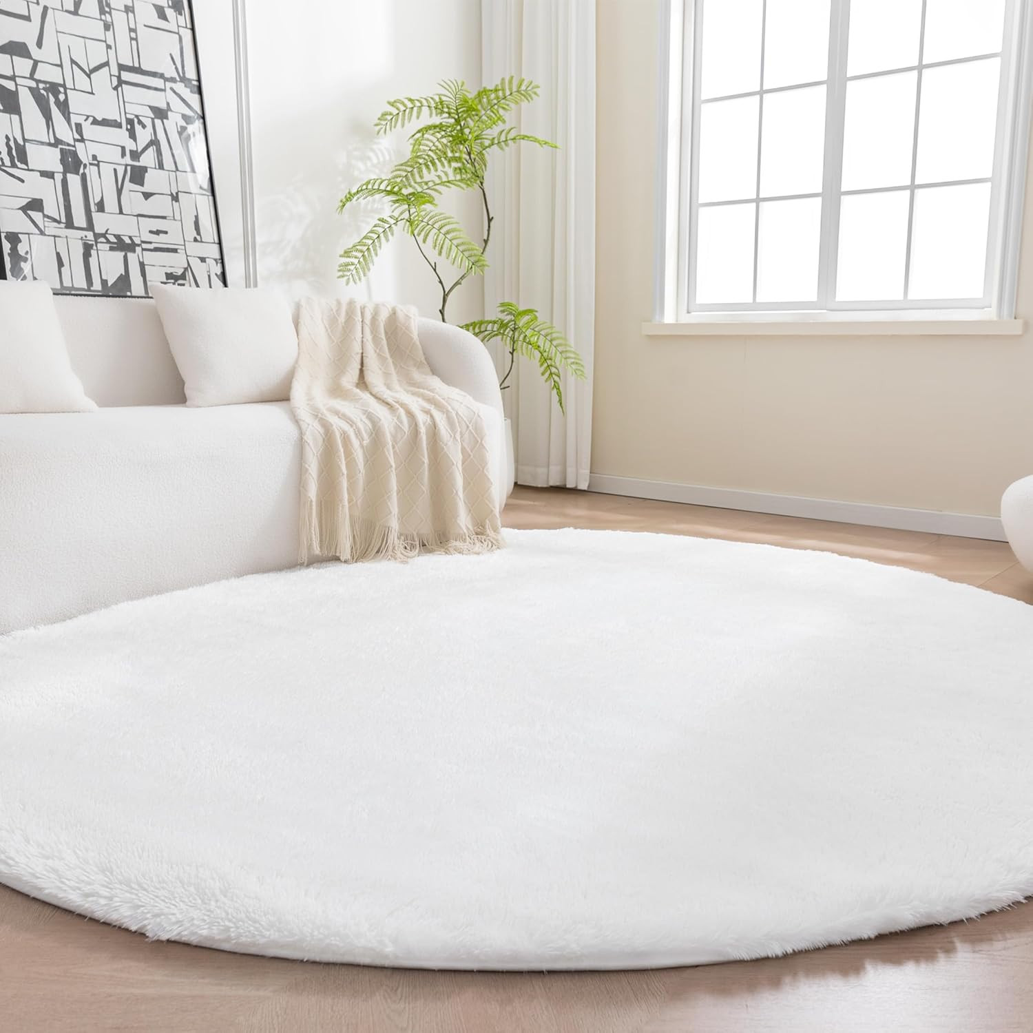 Fluffy Washable Area Rug, Shaggy Carpet for Living Room, Bedroom, 5′ W × 7′ L, D