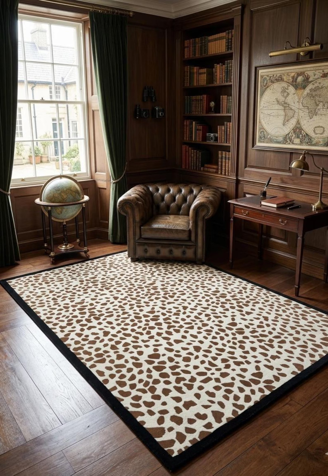 Leopard Print Hand-Tufted NZ Wool Area Rug, Chic Brown Animal Pattern Carpet 6×9