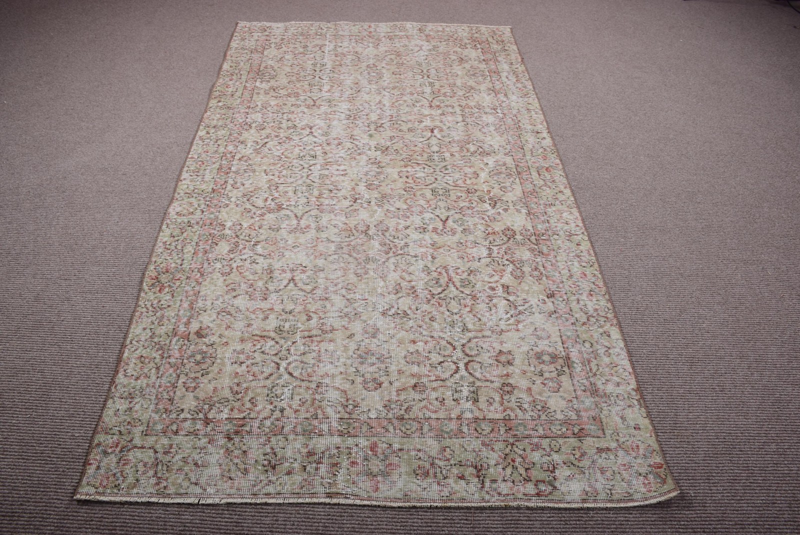 Turkish Rug, Area 4,4×7,8 ft Vintage Rug, Beige Ikat Wool Rug