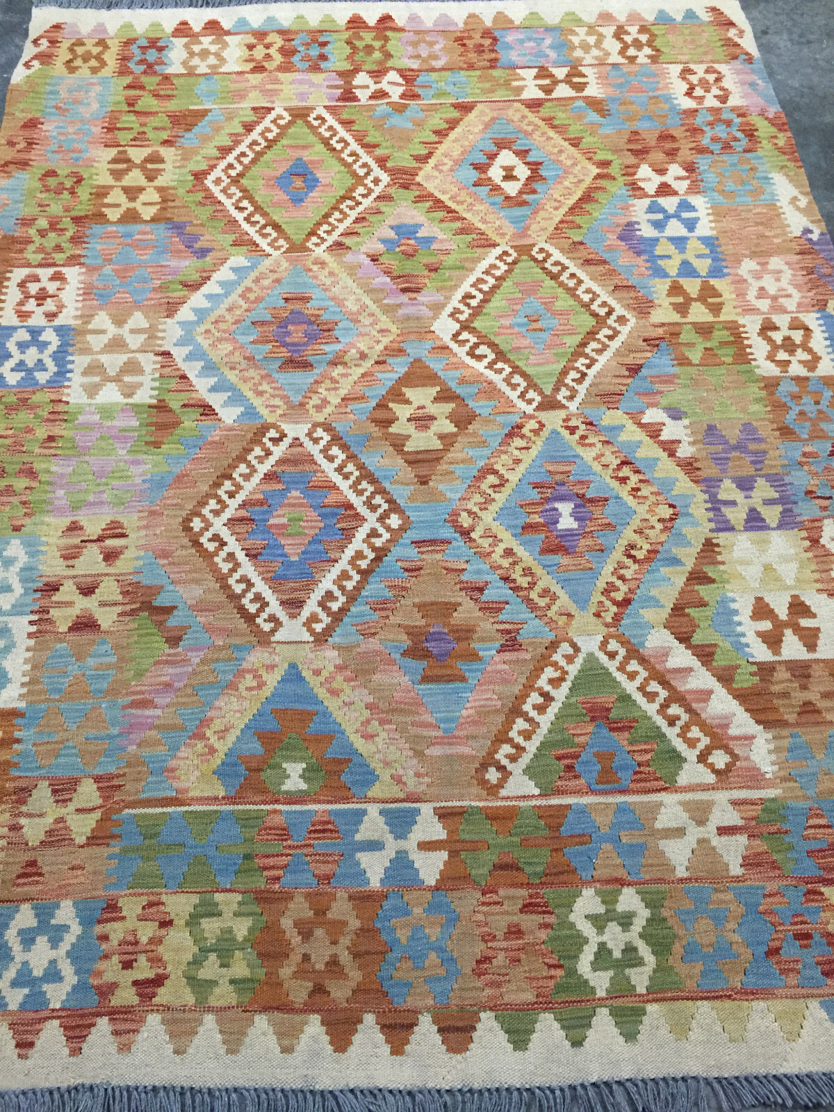 Wool Kilim Southwestern Hand woven Flat Weave Reversible 6’7×4’11 rug.#466