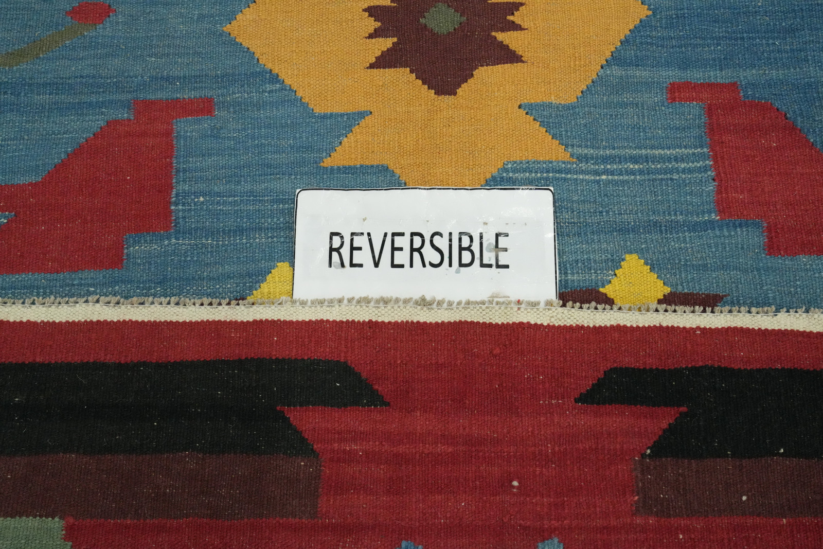Kilim Square Area Rug 10×10 Ft Vegetable Dye Blue Wool Carpet Hand Woven Rug