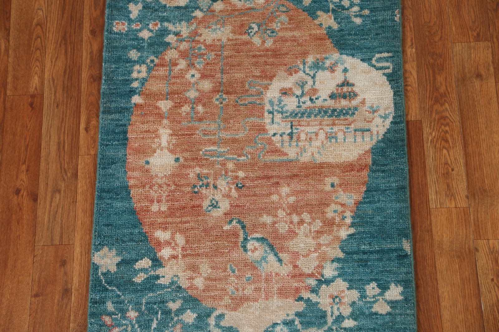 Animal Pictorial Art Deco Rust/ Teal Green Chinese Accent Rug 2×3 Handmade Rug