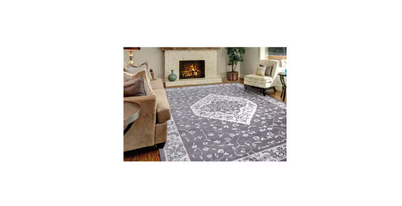 Jefferson Collection Pearl Heriz Gray 3 Ft. X 4 Ft. Medallion Area Rug