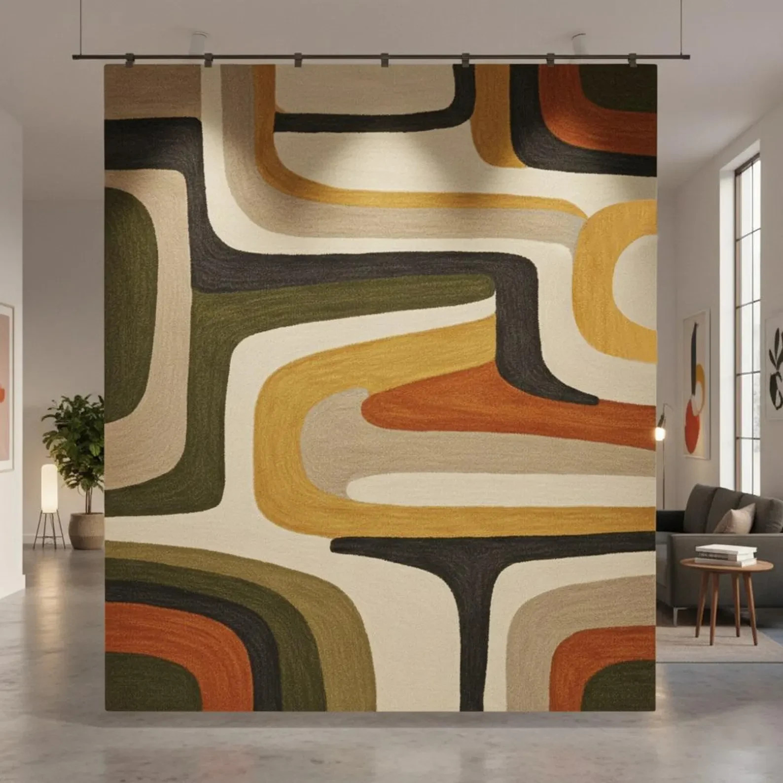 Modern Geometric Wool Rug – Retro Mid-Century Style Hand Tufted Area Rug Carpet