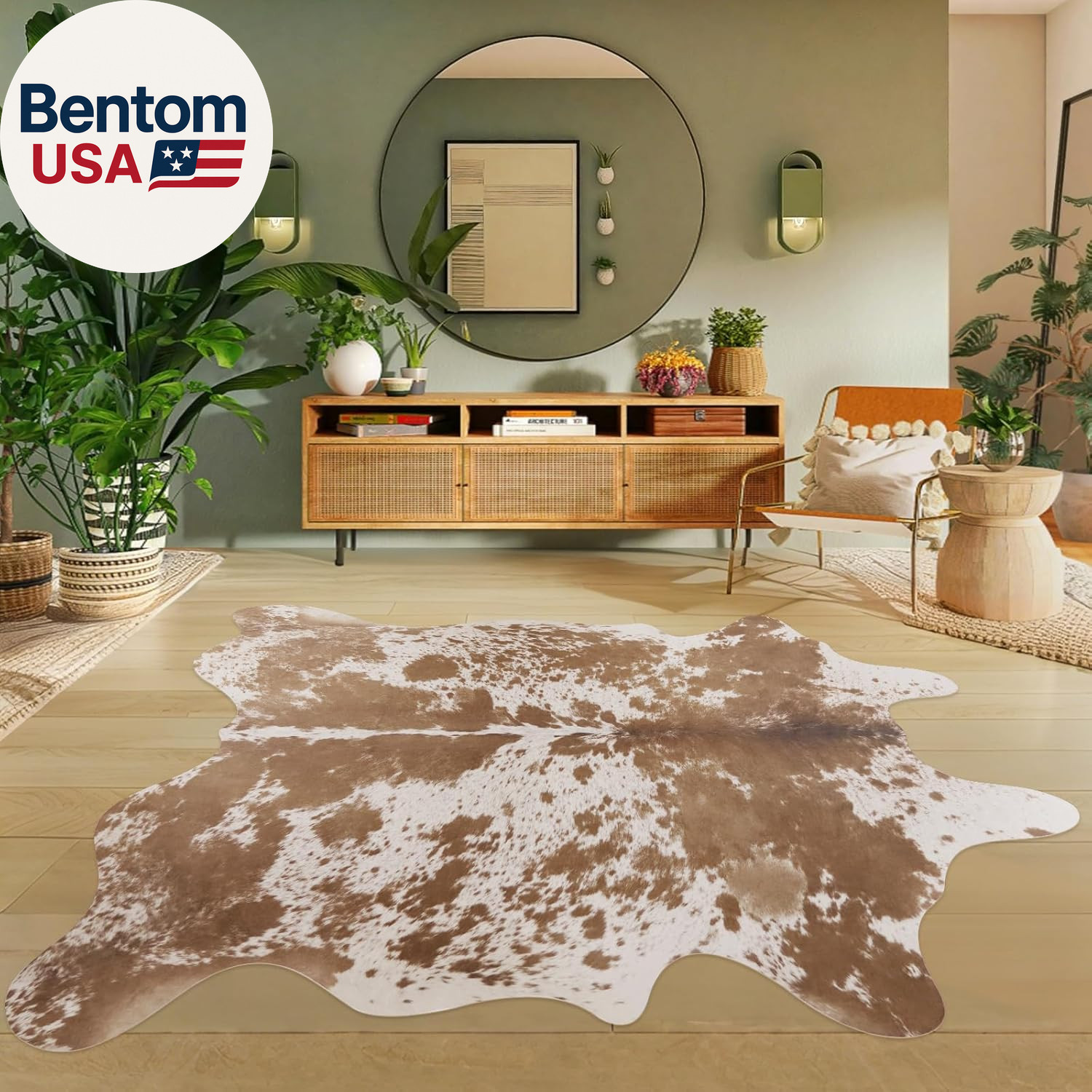 Faux Cowhide Rug 4.6X5.2 Ft Cow Hide Faux Cowhide for Living Room Bedroom Dining