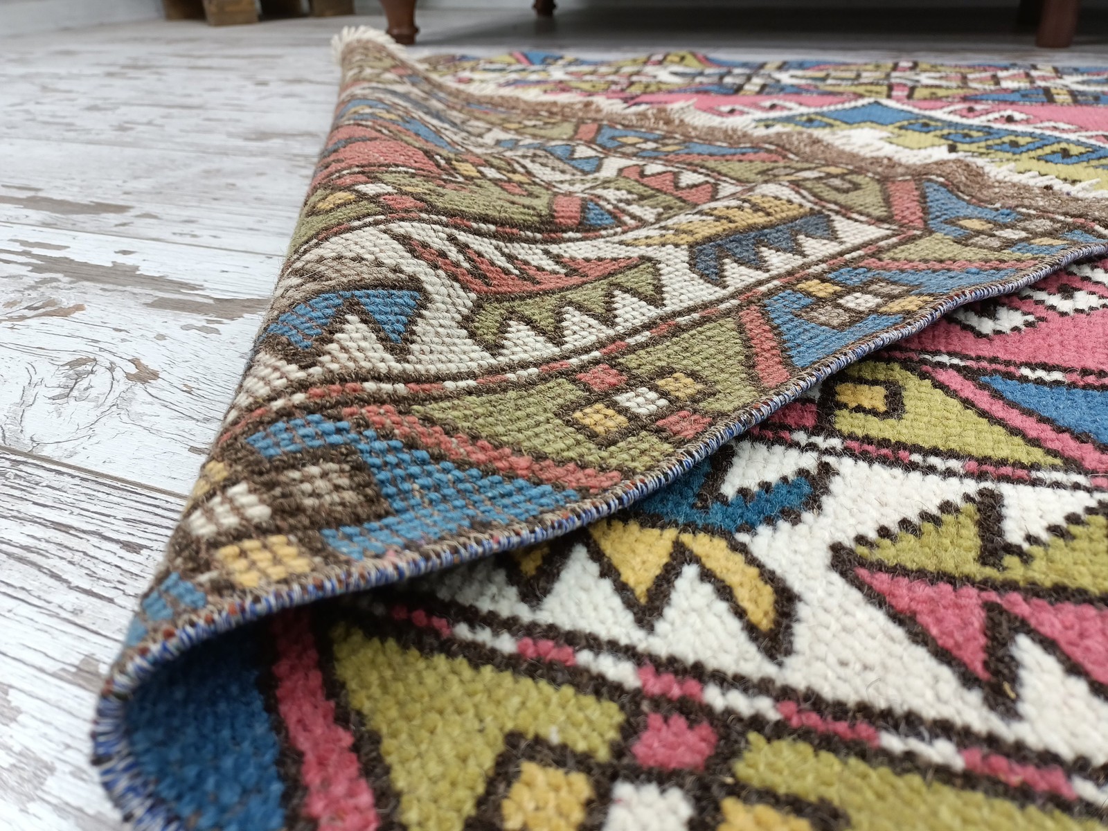 Vintage Turkish Rug Hand Knotted Oushak Aztec Wool Area Rug 3.6×5.2 Ft