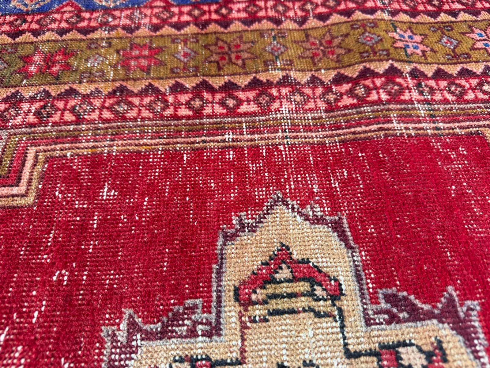 Vintage Oushak Tribal Rug, Handmade Turkish Anatolian Wool Geometric Area 3×5 ft